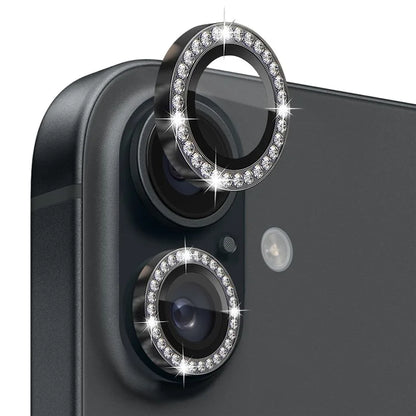 NORTHJO For iPhone 16 / 16 Plus Lens Protector Rhinestone Ring Tempered Glass Lens Film