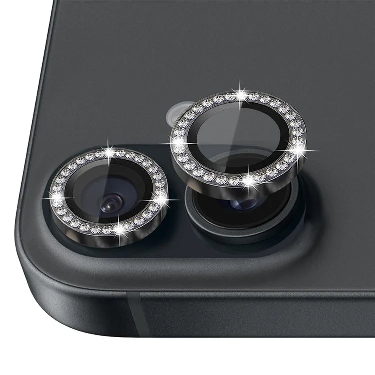 NORTHJO For iPhone 16 / 16 Plus Lens Protector Rhinestone Ring Tempered Glass Lens Film