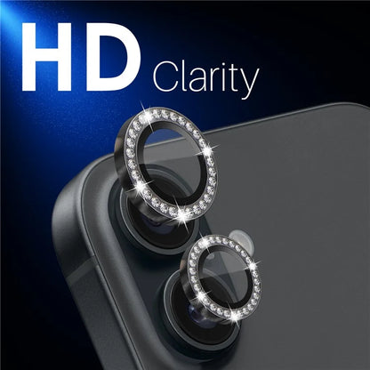 NORTHJO For iPhone 16 / 16 Plus Lens Protector Rhinestone Ring Tempered Glass Lens Film
