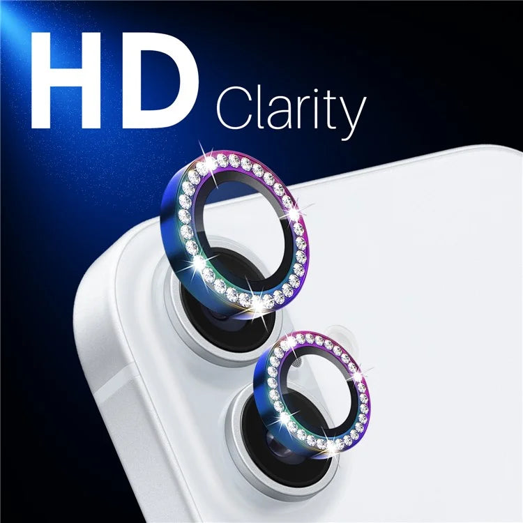 NORTHJO For iPhone 16 / 16 Plus Lens Protector Rhinestone Ring Tempered Glass Lens Film