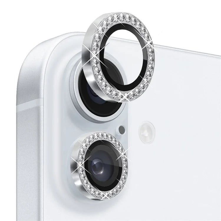 NORTHJO For iPhone 16 / 16 Plus Lens Protector Rhinestone Ring Tempered Glass Lens Film