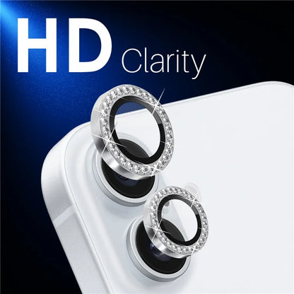 NORTHJO For iPhone 16 / 16 Plus Lens Protector Rhinestone Ring Tempered Glass Lens Film