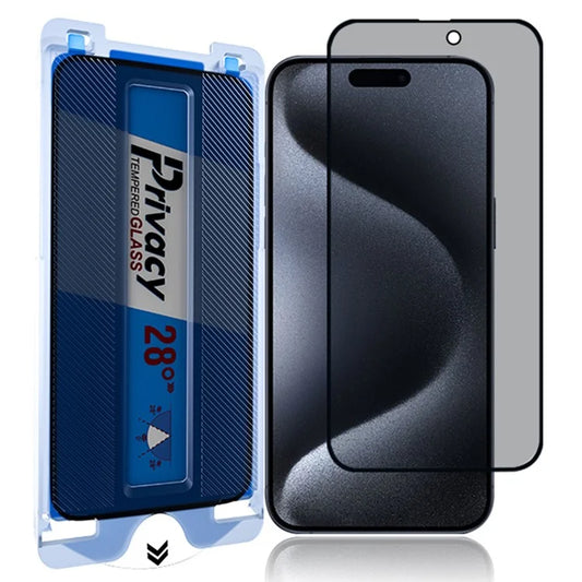 For iPhone 15 Anti-Spy Screen Protector High Aluminium-Silicon Glass Film with Dust-Free Installation Tool