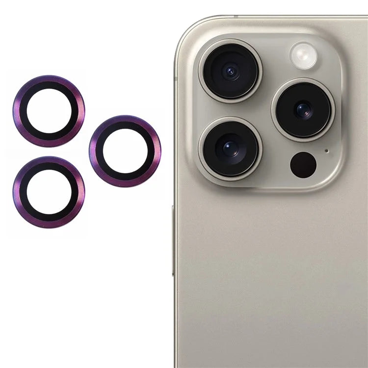 For iPhone 16 Pro / 16 Pro Max Camera Lens Protector CD Veins Metal Ring Tempered Glass Film