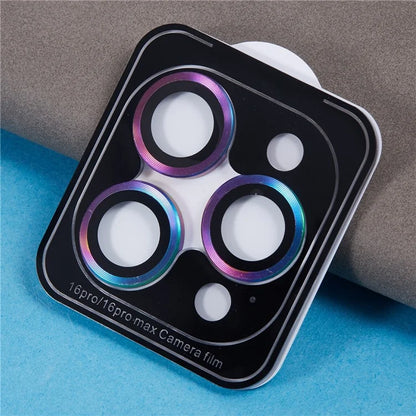 For iPhone 16 Pro / 16 Pro Max Camera Lens Protector CD Veins Metal Ring Tempered Glass Film