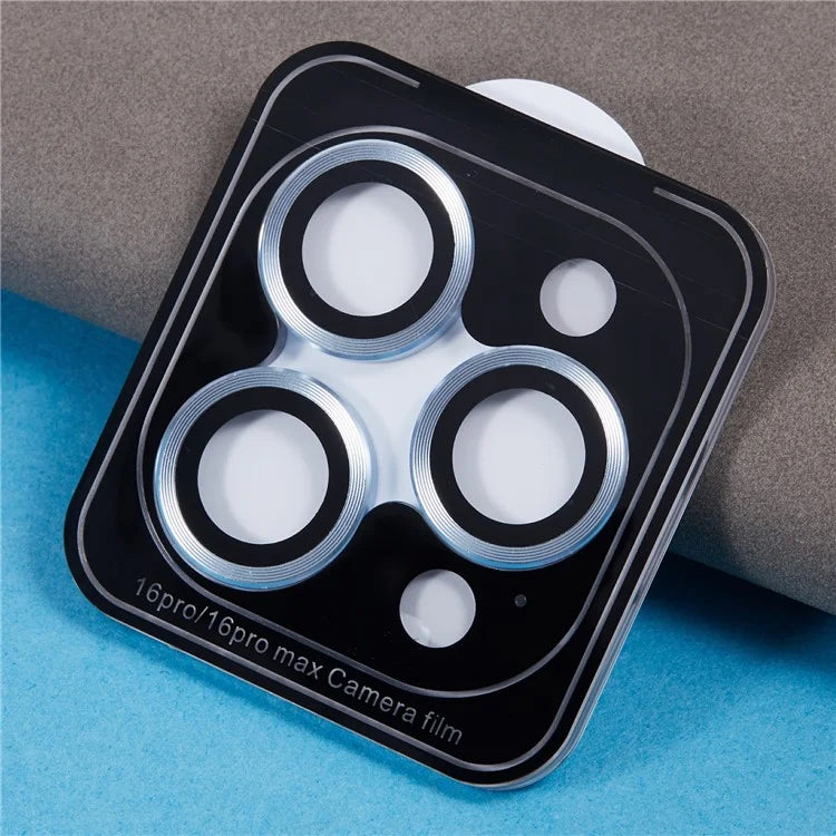 For iPhone 16 Pro / 16 Pro Max Camera Lens Protector CD Veins Metal Ring Tempered Glass Film