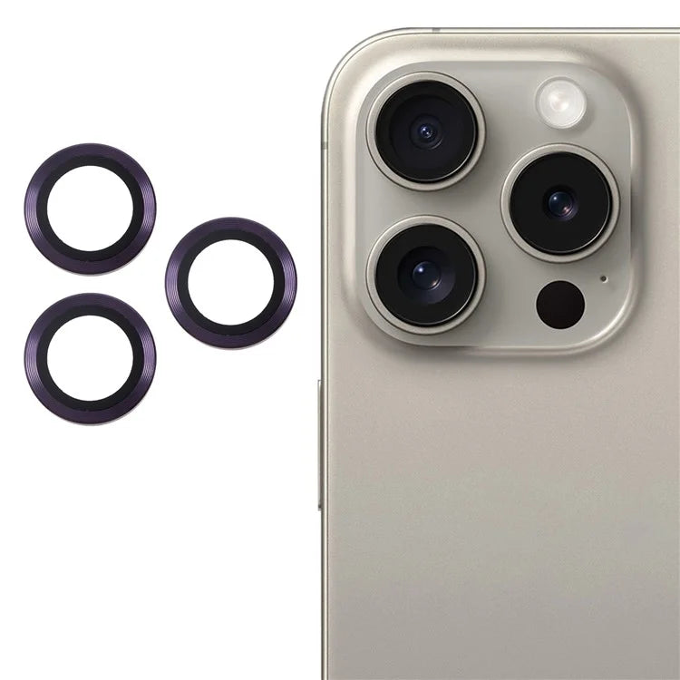 For iPhone 16 Pro / 16 Pro Max Camera Lens Protector CD Veins Metal Ring Tempered Glass Film