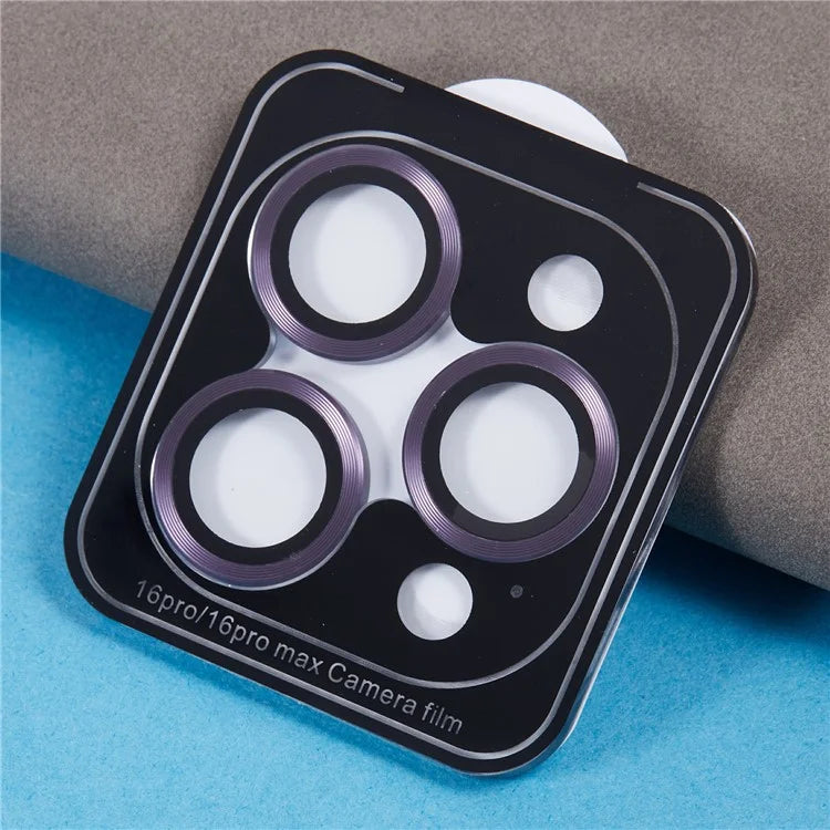 For iPhone 16 Pro / 16 Pro Max Camera Lens Protector CD Veins Metal Ring Tempered Glass Film