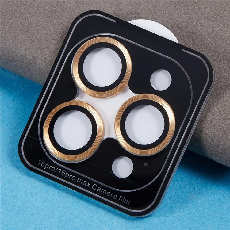 For iPhone 16 Pro / 16 Pro Max Camera Lens Protector CD Veins Metal Ring Tempered Glass Film