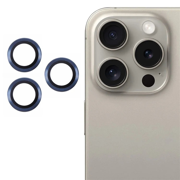 For iPhone 16 Pro / 16 Pro Max Camera Lens Protector CD Veins Metal Ring Tempered Glass Film