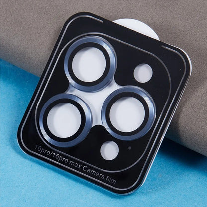For iPhone 16 Pro / 16 Pro Max Camera Lens Protector CD Veins Metal Ring Tempered Glass Film