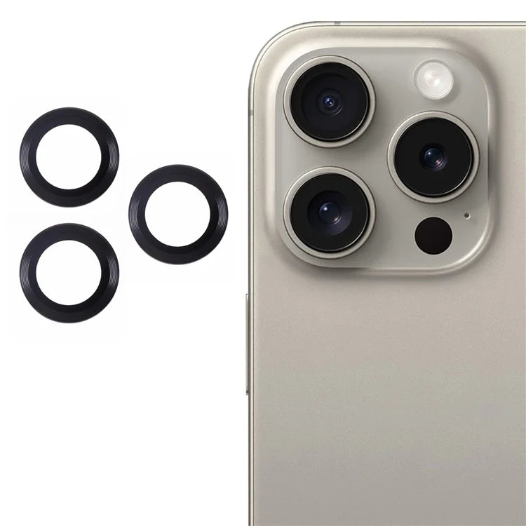 For iPhone 16 Pro / 16 Pro Max Camera Lens Protector CD Veins Metal Ring Tempered Glass Film