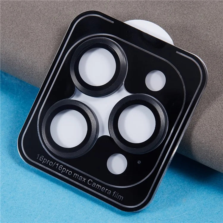 For iPhone 16 Pro / 16 Pro Max Camera Lens Protector CD Veins Metal Ring Tempered Glass Film