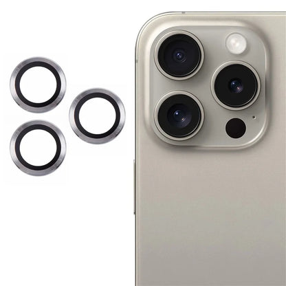 For iPhone 16 Pro / 16 Pro Max Camera Lens Protector CD Veins Metal Ring Tempered Glass Film
