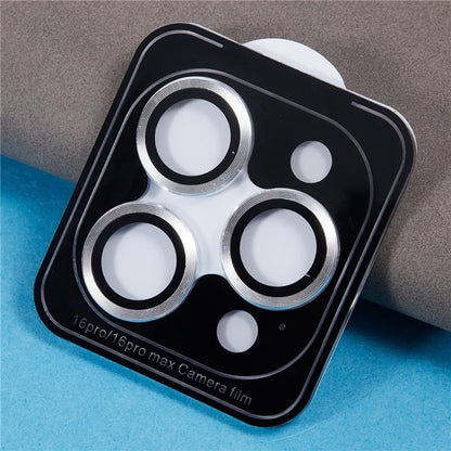 For iPhone 16 Pro / 16 Pro Max Camera Lens Protector CD Veins Metal Ring Tempered Glass Film