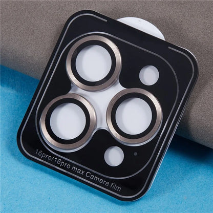 For iPhone 16 Pro / 16 Pro Max Camera Lens Protector CD Veins Metal Ring Tempered Glass Film
