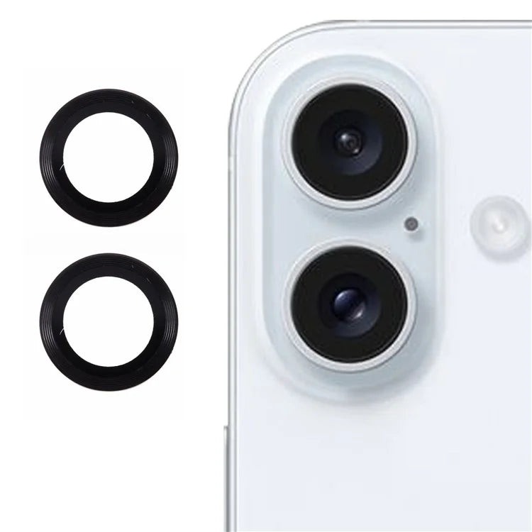 For iPhone 16 / 16 Plus Camera Lens Protector CD Veins Metal Ring Tempered Glass Film