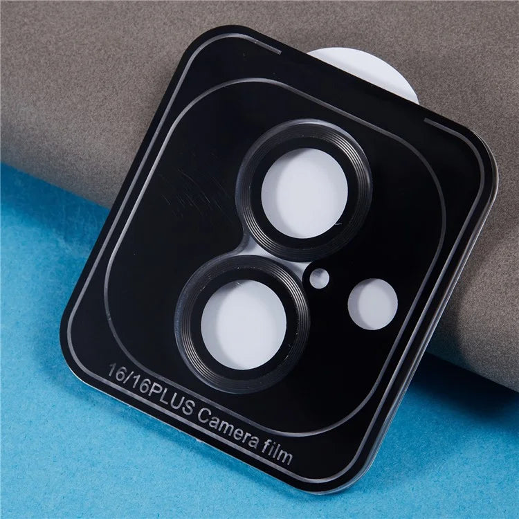 For iPhone 16 / 16 Plus Camera Lens Protector CD Veins Metal Ring Tempered Glass Film
