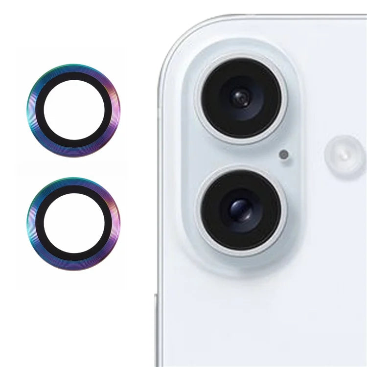 For iPhone 16 / 16 Plus Camera Lens Protector CD Veins Metal Ring Tempered Glass Film