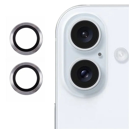 For iPhone 16 / 16 Plus Camera Lens Protector CD Veins Metal Ring Tempered Glass Film