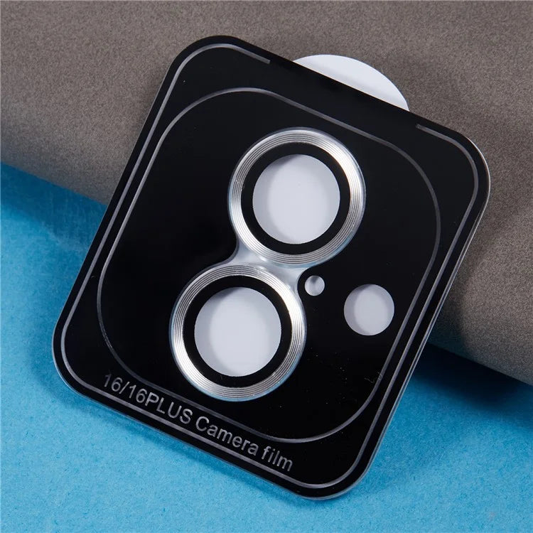 For iPhone 16 / 16 Plus Camera Lens Protector CD Veins Metal Ring Tempered Glass Film