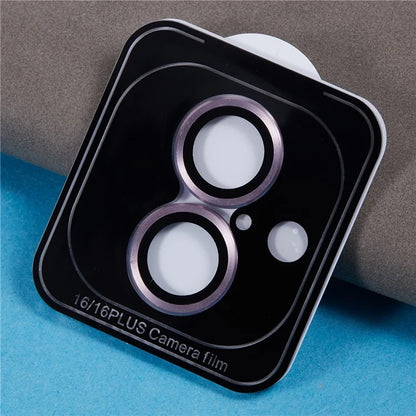 For iPhone 16 / 16 Plus Camera Lens Protector CD Veins Metal Ring Tempered Glass Film