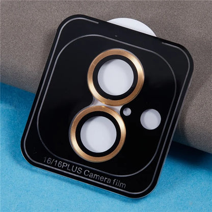 For iPhone 16 / 16 Plus Camera Lens Protector CD Veins Metal Ring Tempered Glass Film