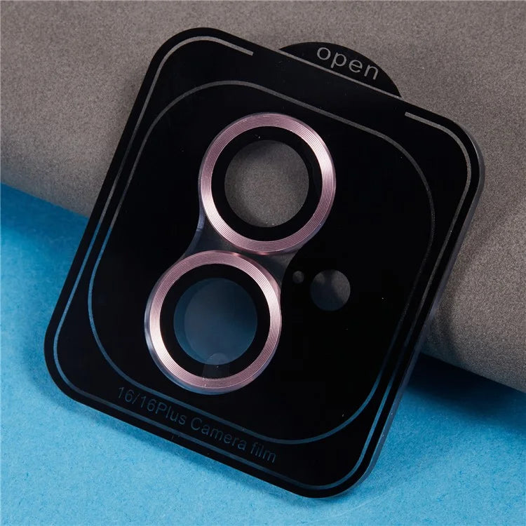 For iPhone 16 / 16 Plus Camera Lens Protector CD Veins Metal Ring Tempered Glass Film