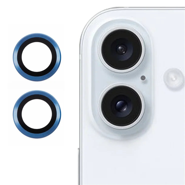 For iPhone 16 / 16 Plus Camera Lens Protector CD Veins Metal Ring Tempered Glass Film