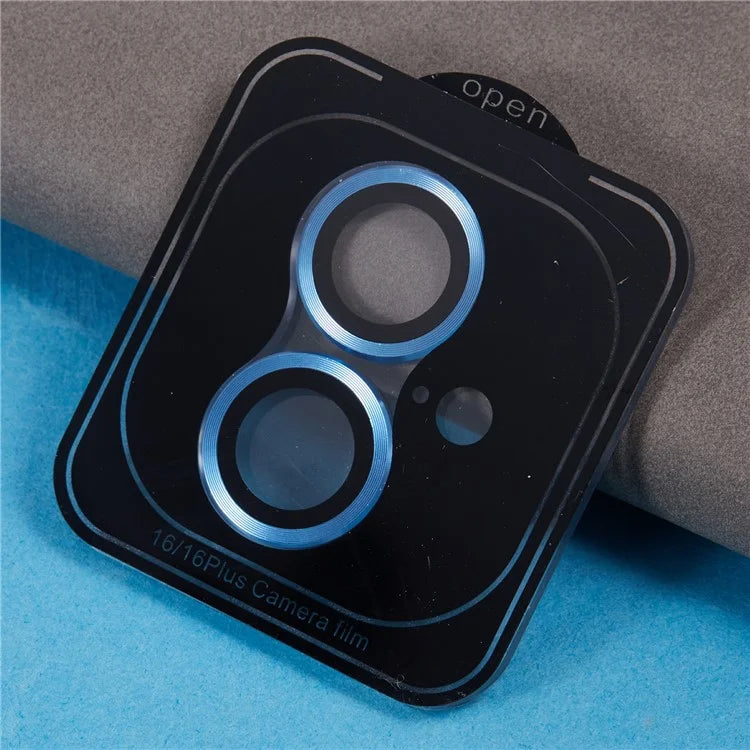 For iPhone 16 / 16 Plus Camera Lens Protector CD Veins Metal Ring Tempered Glass Film