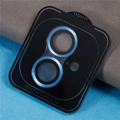 For iPhone 16 / 16 Plus Camera Lens Protector CD Veins Metal Ring Tempered Glass Film