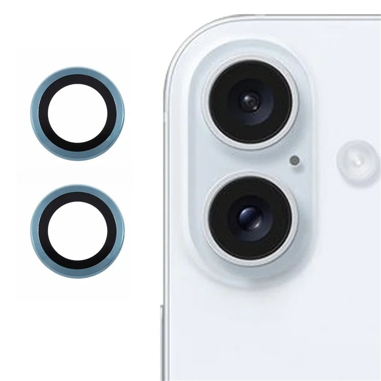 For iPhone 16 / 16 Plus Camera Lens Protector CD Veins Metal Ring Tempered Glass Film