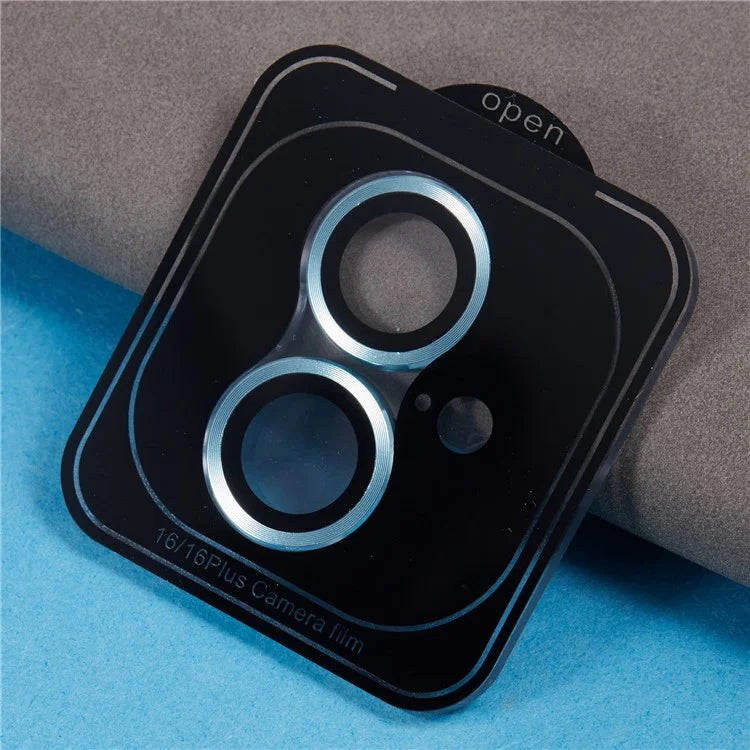 For iPhone 16 / 16 Plus Camera Lens Protector CD Veins Metal Ring Tempered Glass Film