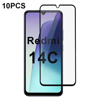 10Pcs For Xiaomi Redmi 14C 4G Screen Protector Silk Printing Edge Full Glue Complete Covering