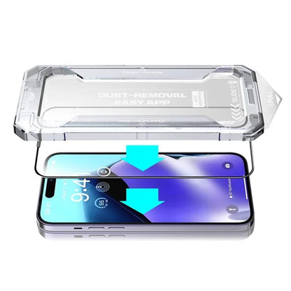 For iPhone 16 Plus Screen Protector Silk Printing Tempered Glass Film Dust-Free Protector