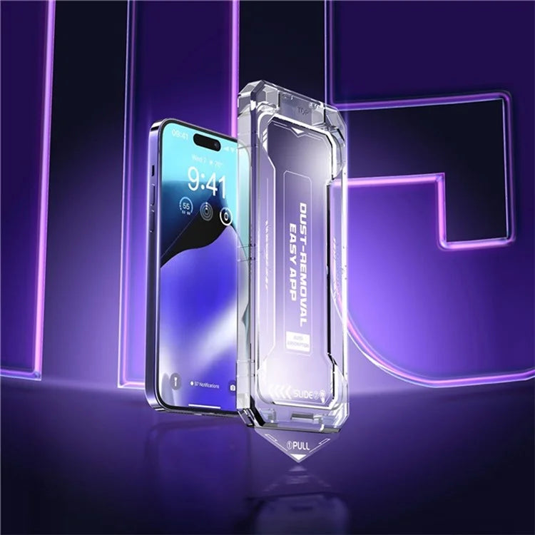 For iPhone 16 Plus Screen Protector Silk Printing Tempered Glass Film Dust-Free Protector