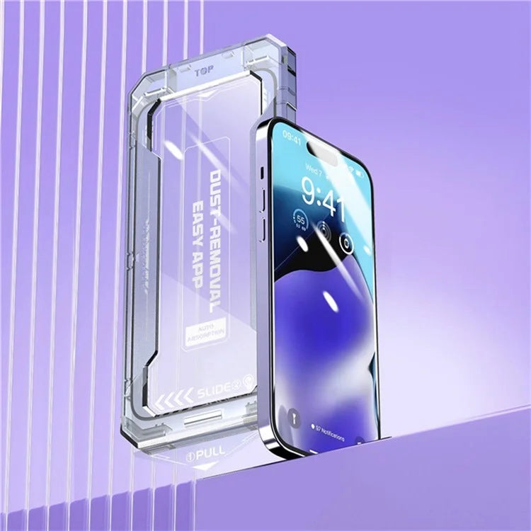 For iPhone 16 Plus Screen Protector Silk Printing Tempered Glass Film Dust-Free Protector