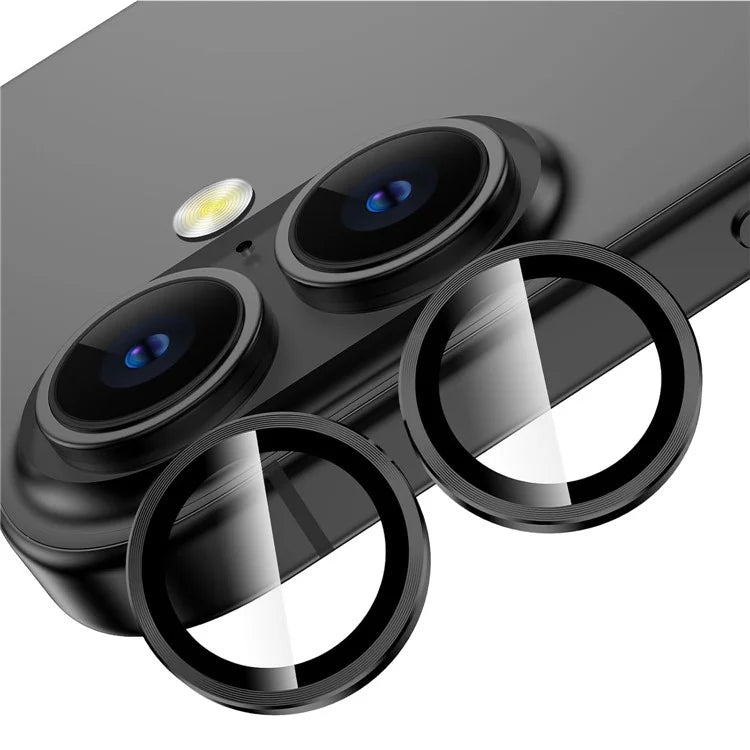 1Set For iPhone 16  /  16 Plus Camera Lens Film Tempered Glass CD Vein Metal Ring Rear Lens Protector