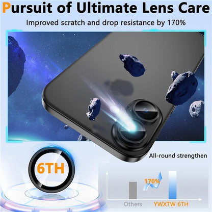 1Set For iPhone 16  /  16 Plus Camera Lens Film Tempered Glass CD Vein Metal Ring Rear Lens Protector