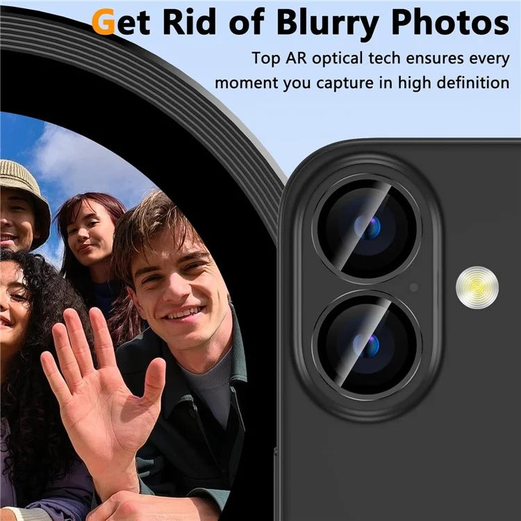 1Set For iPhone 16  /  16 Plus Camera Lens Film Tempered Glass CD Vein Metal Ring Rear Lens Protector