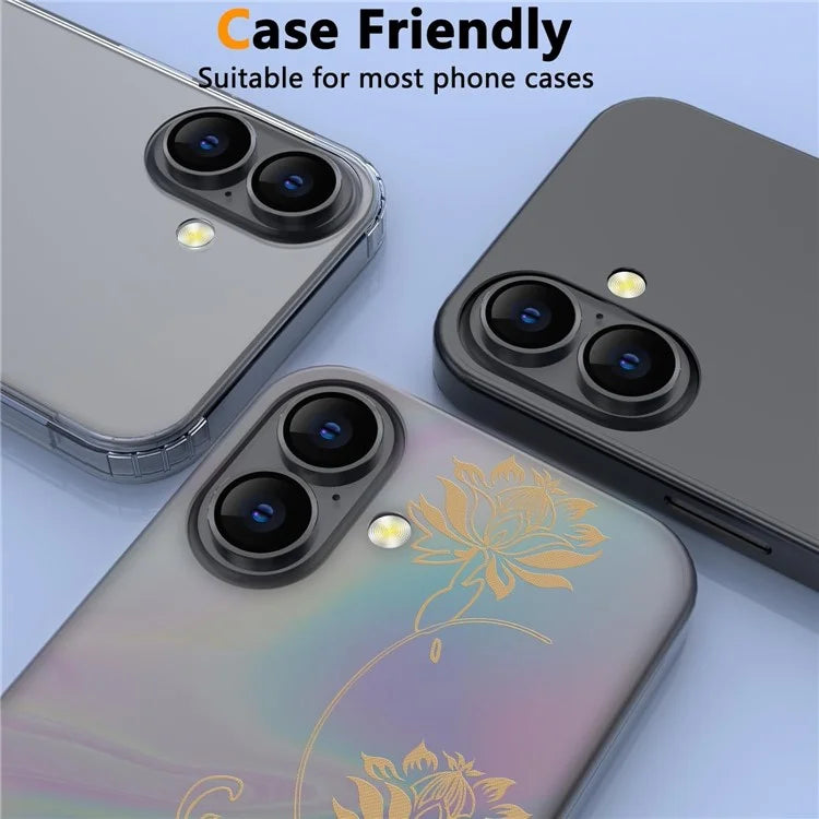 1Set For iPhone 16  /  16 Plus Camera Lens Film Tempered Glass CD Vein Metal Ring Rear Lens Protector