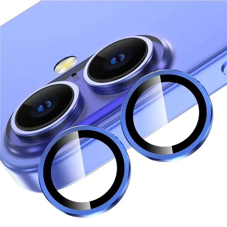 1Set For iPhone 16  /  16 Plus Camera Lens Film Tempered Glass CD Vein Metal Ring Rear Lens Protector