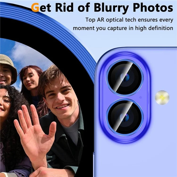 1Set For iPhone 16  /  16 Plus Camera Lens Film Tempered Glass CD Vein Metal Ring Rear Lens Protector