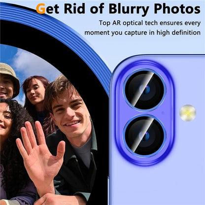 1Set For iPhone 16  /  16 Plus Camera Lens Film Tempered Glass CD Vein Metal Ring Rear Lens Protector