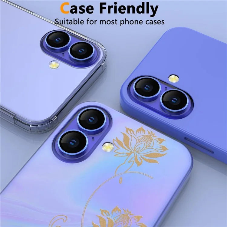 1Set For iPhone 16  /  16 Plus Camera Lens Film Tempered Glass CD Vein Metal Ring Rear Lens Protector