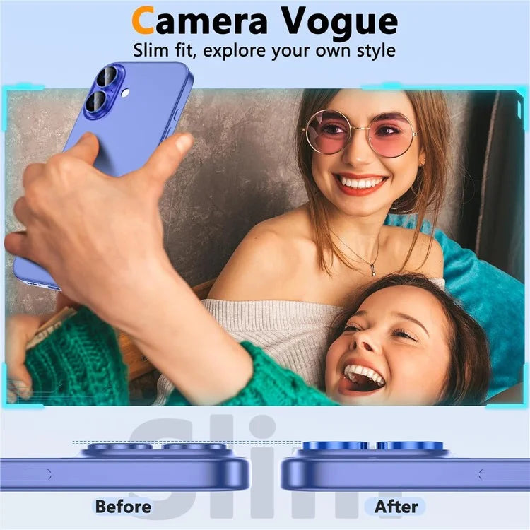 1Set For iPhone 16  /  16 Plus Camera Lens Film Tempered Glass CD Vein Metal Ring Rear Lens Protector