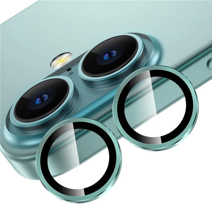 1Set For iPhone 16  /  16 Plus Camera Lens Film Tempered Glass CD Vein Metal Ring Rear Lens Protector