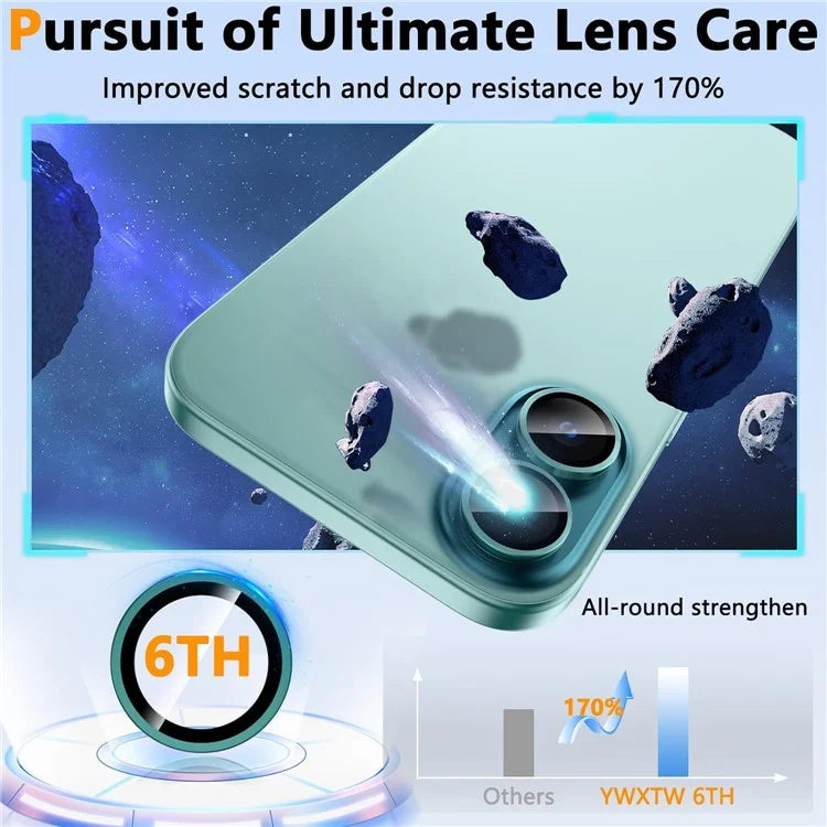 1Set For iPhone 16  /  16 Plus Camera Lens Film Tempered Glass CD Vein Metal Ring Rear Lens Protector