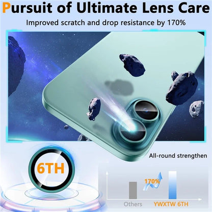 1Set For iPhone 16  /  16 Plus Camera Lens Film Tempered Glass CD Vein Metal Ring Rear Lens Protector