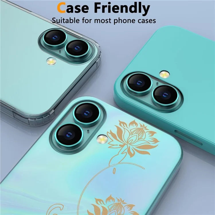 1Set For iPhone 16  /  16 Plus Camera Lens Film Tempered Glass CD Vein Metal Ring Rear Lens Protector